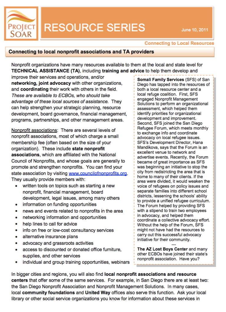 Connecting to Nonprofit Associations and TA Providers