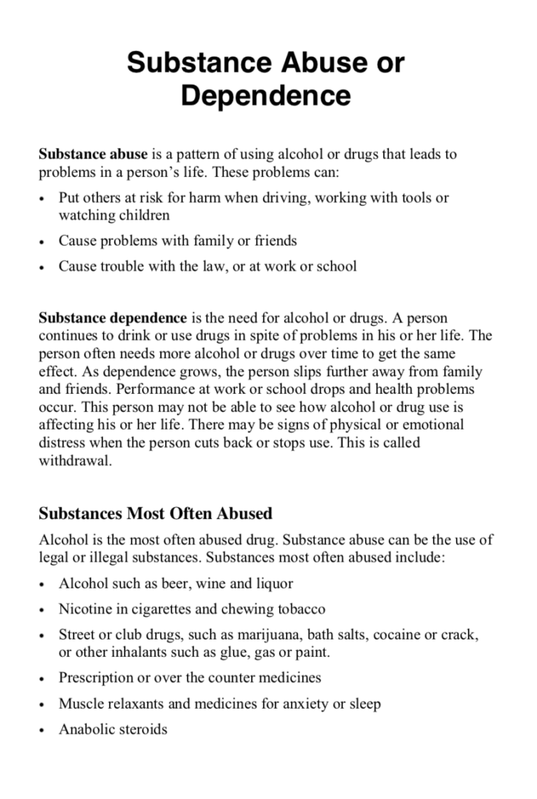Substance Abuse or Dependence