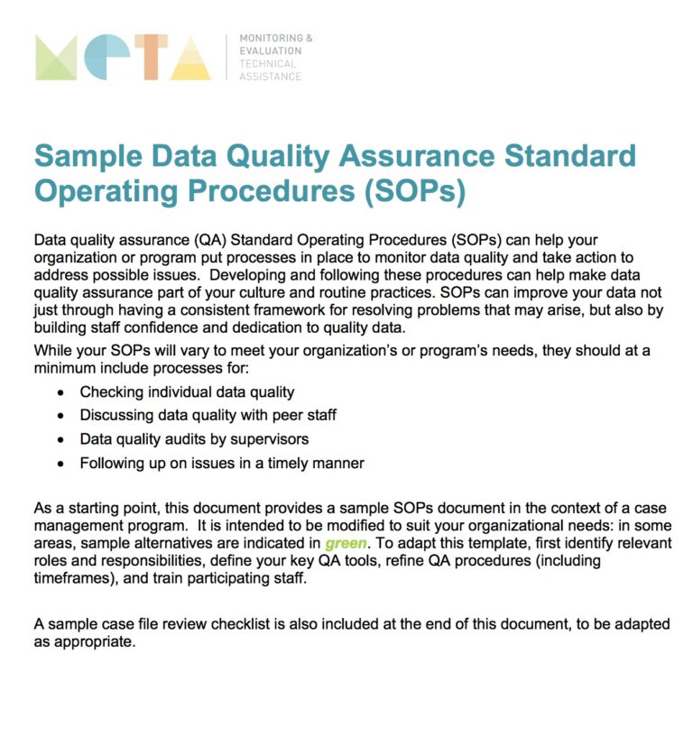 Sample Data Quality Assurance Standard Operating Procedures (SOPs)