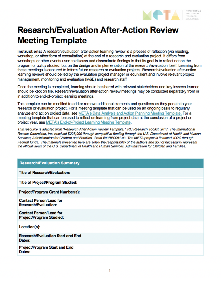 Research/Evaluation After-Action Review Meeting Template