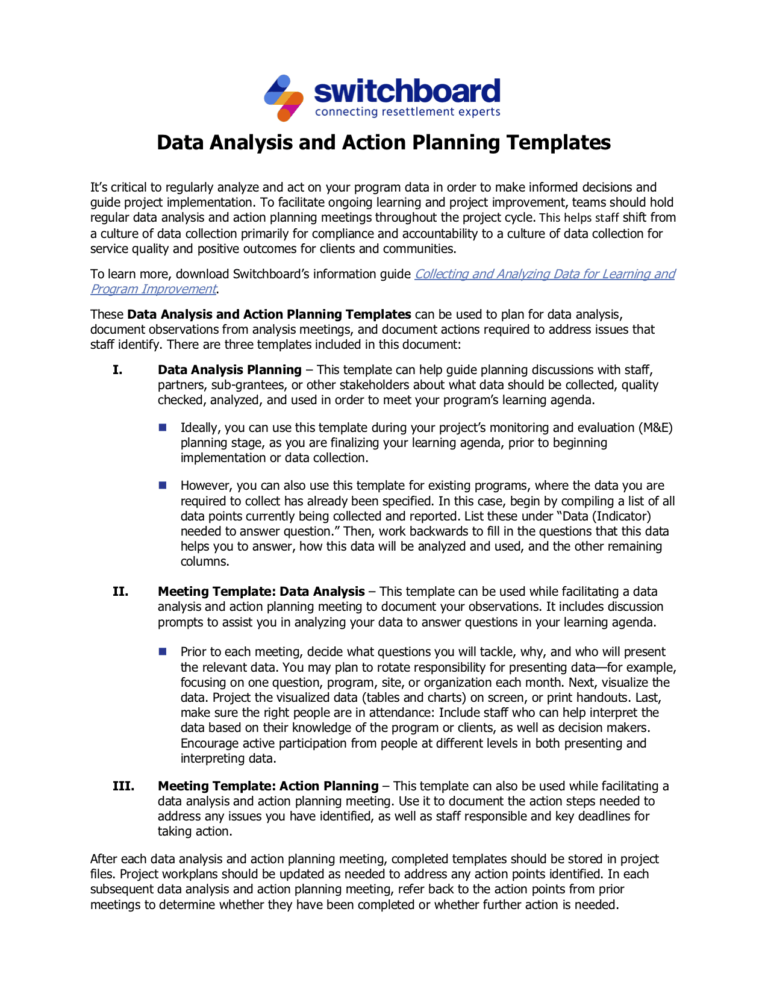 Data Analysis and Action Planning Templates