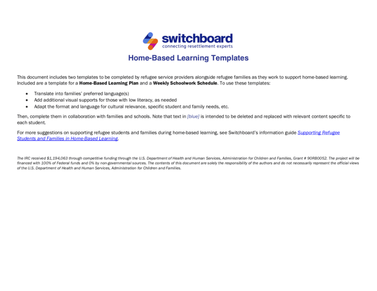 Home-Based Learning Templates
