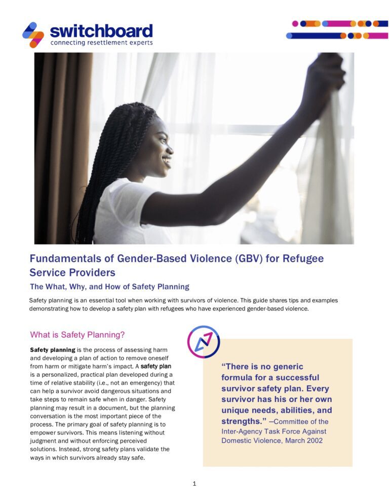 Fundamentals of Gender-Based Violence (GBV) for Refugee Service Providers: The What, Why, and How of Safety Planning