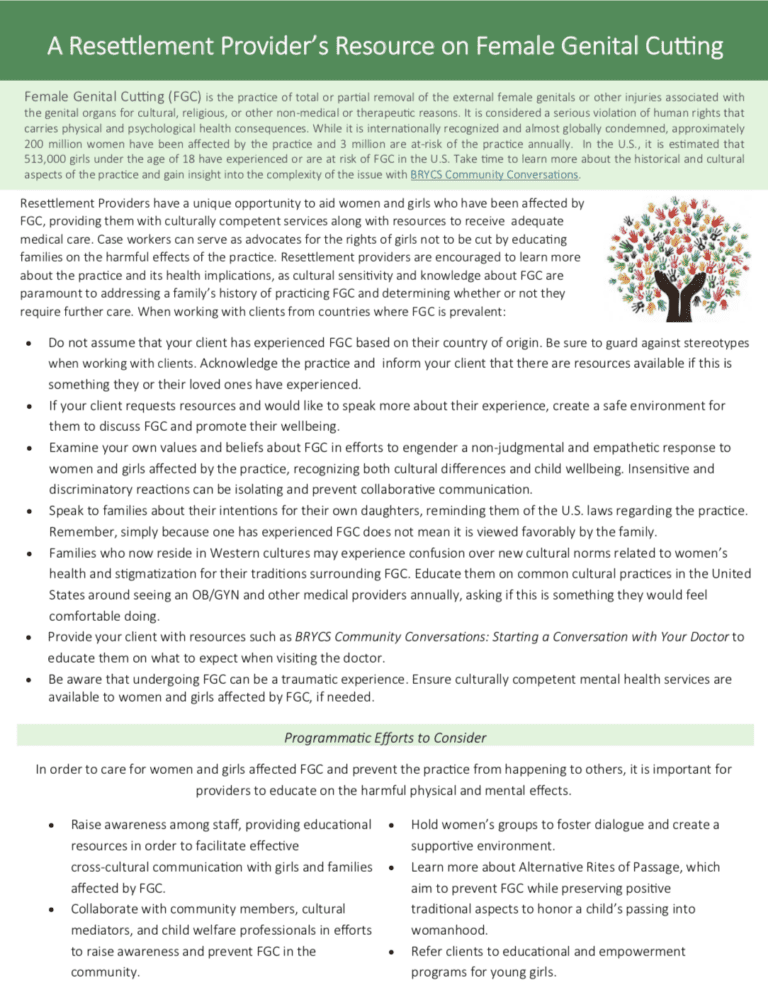 Female Genital Cutting (FGC) Fact Sheet for Resettlement Providers