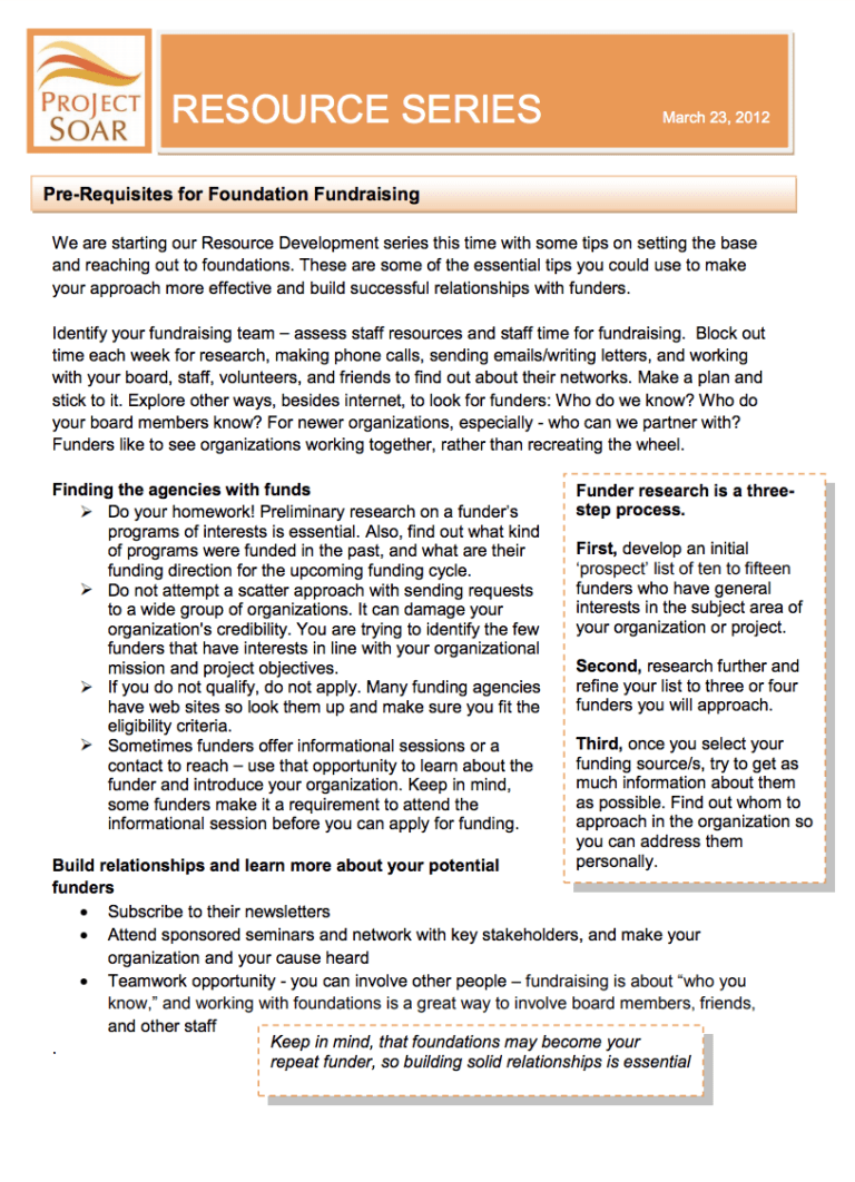 Pre-requisites for Foundation Fundraising