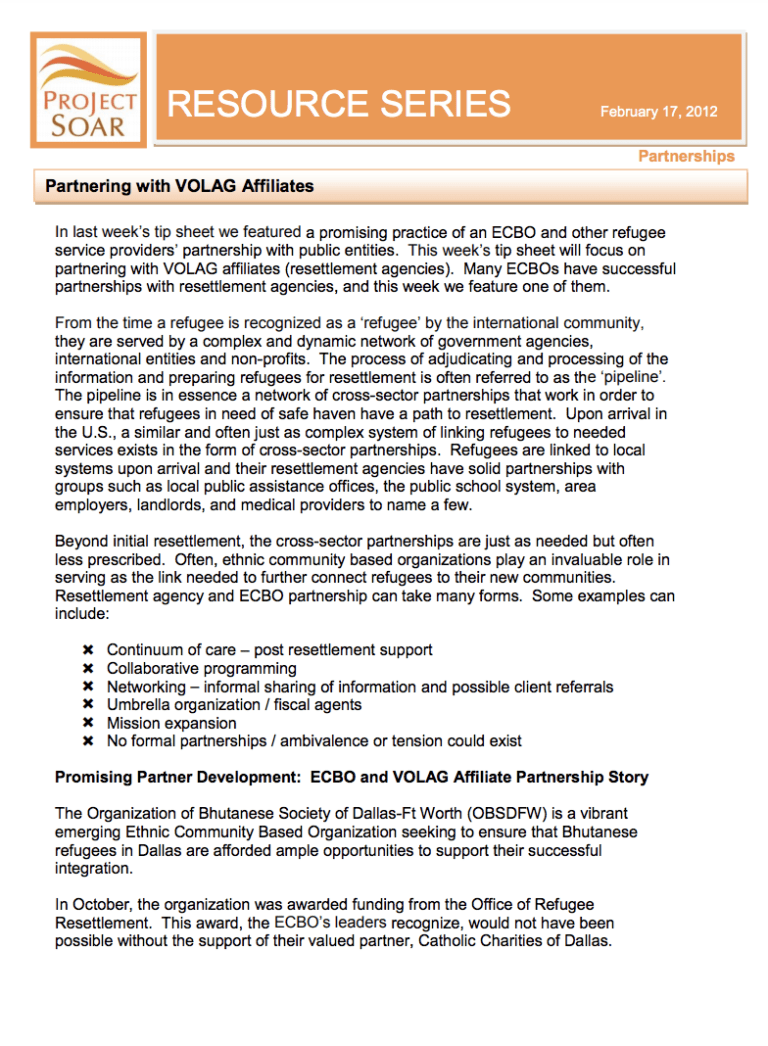 Partnering with Voluntary Agency (VOLAG) Affiliates