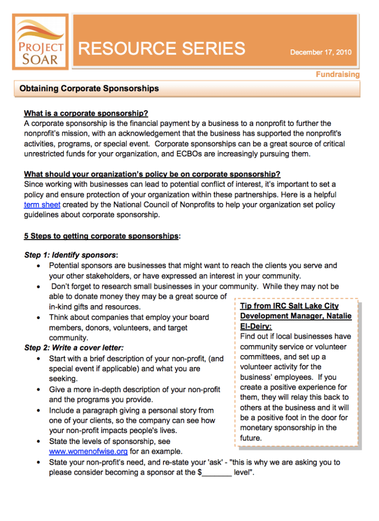 Obtaining Corporate Sponsors