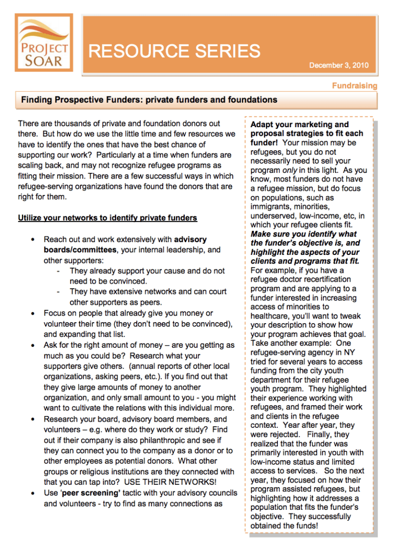 Finding Prospective Donors – Private Funders and Foundations