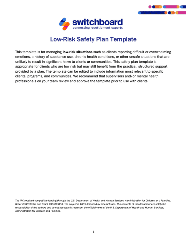 Low-Risk Safety Plan - Switchboard