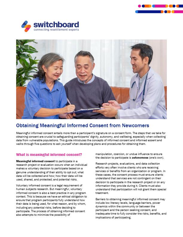 Obtaining Meaningful Informed Consent from Newcomers