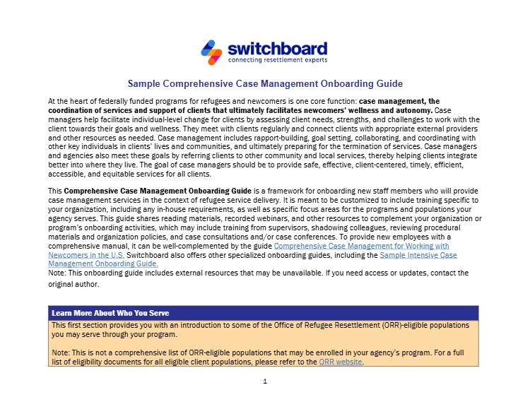 Sample Comprehensive Case Management Onboarding Guide