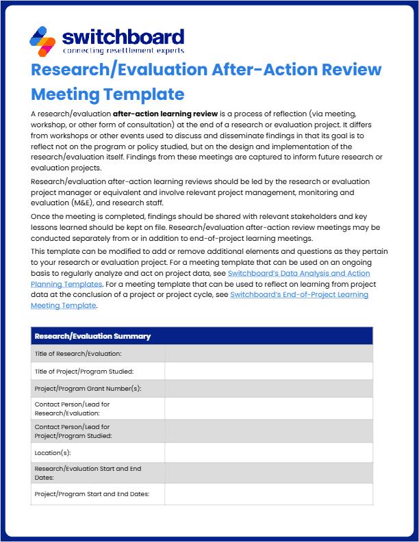 Research/Evaluation After-Action Review Meeting Template