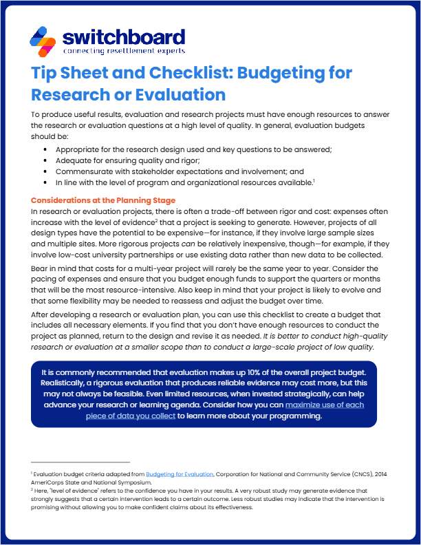 Budgeting for Research and Evaluation Tipsheet & Checklist