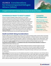 Cover page of "Guinea: Considerations for Unaccompanied Refugee Minors (URMs)," a supplemental guide from Switchboard.